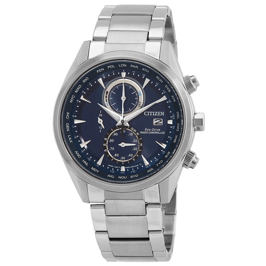 Citizen Eco-Drive Perpetual Alarm World Time Chronograph GMT Blue Dial Men's Watch AT8260-85L - Dawson Watches