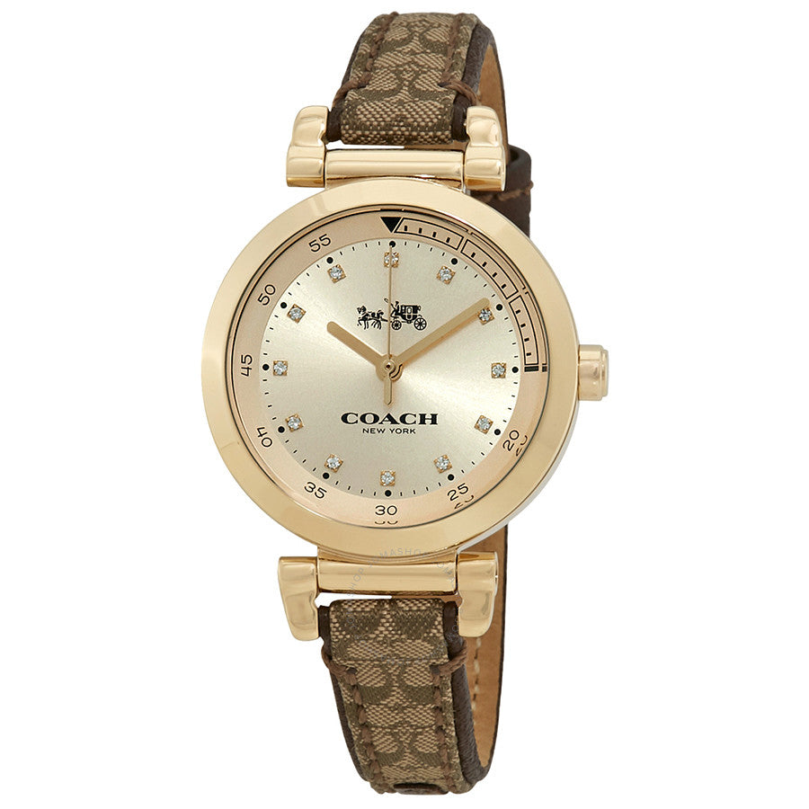 Coach 1941 Sport Crystal Gold Dial Leather Strap Ladies Watch 14502539