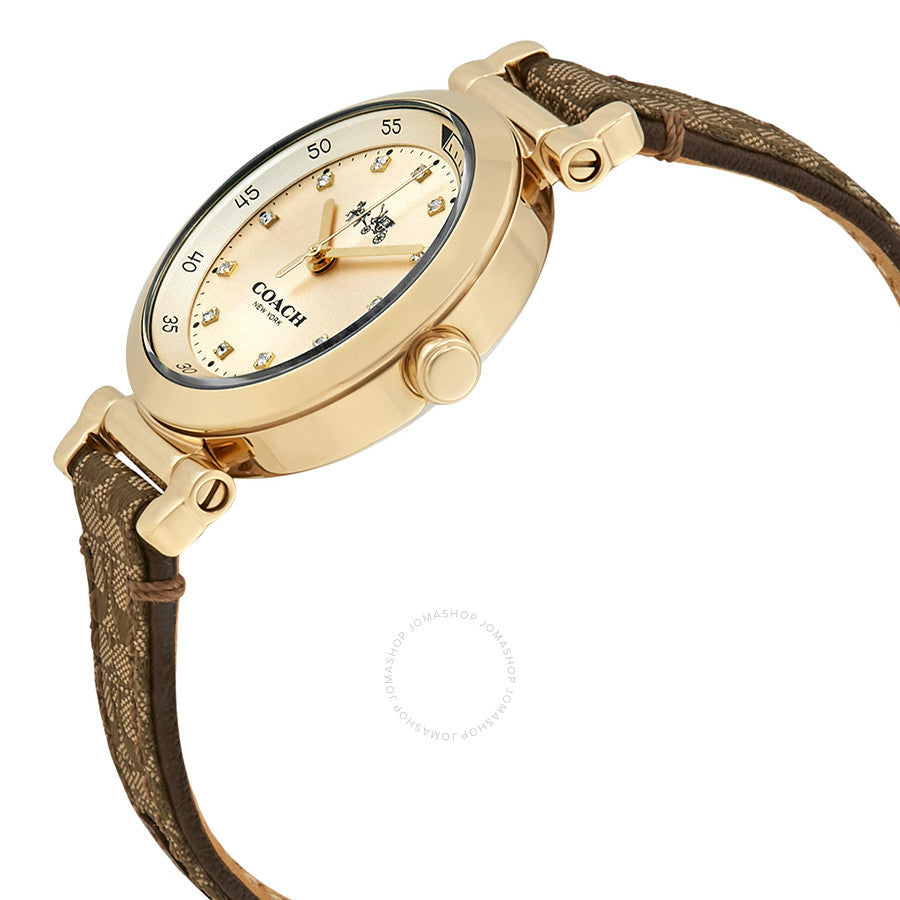 Coach 1941 Sport Crystal Gold Dial Leather Strap Ladies Watch 14502539
