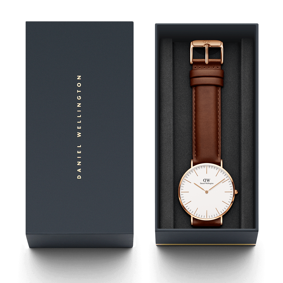 Daniel Wellington St Mawes 40mm White Dial Brown Genuine Leather Men's Gold Watch - DW00100006
