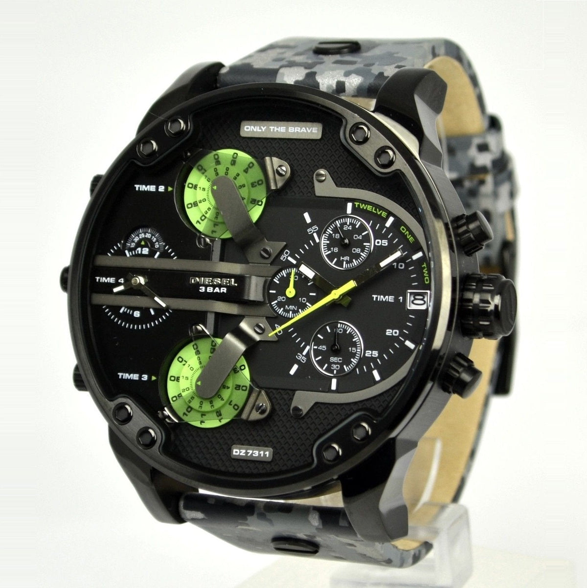 Diesel Big Daddy Camouflage Genuine Leather GMT Men's Watch DZ7311
