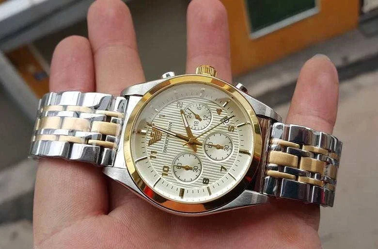 Emporio Armani Classic Silver Dial Two-tone Chronograph Men's Watch AR0396