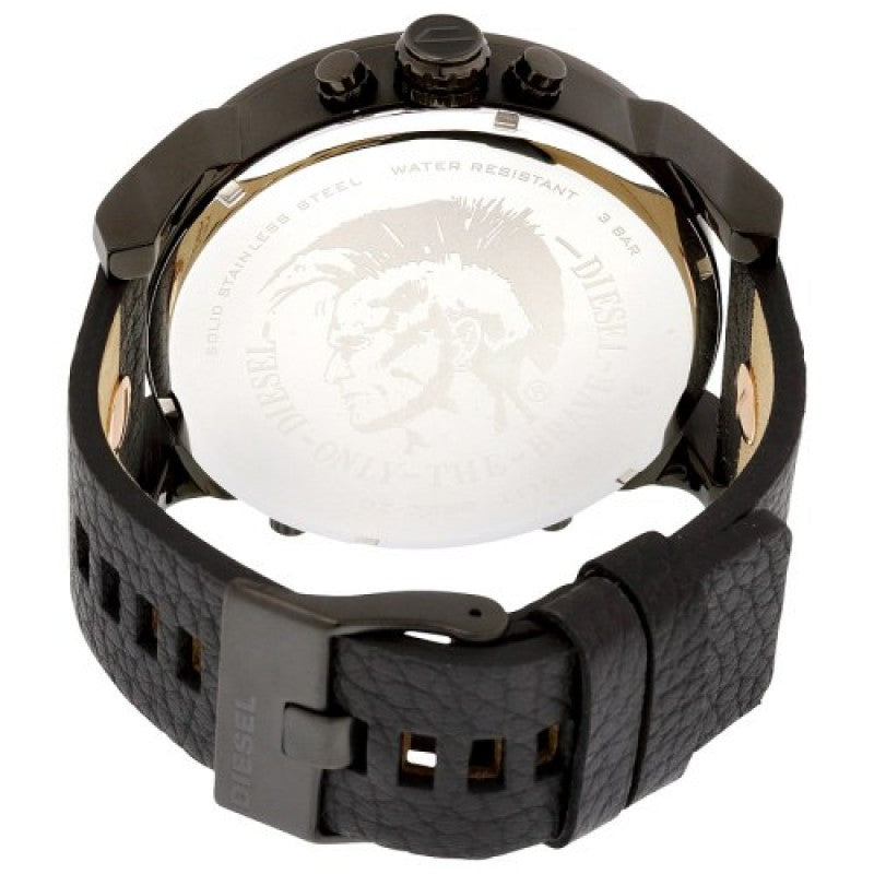 Diesel Big Daddy DZ7350 316L stainless steel & genuine leather strap 30m water resistant 4 Time zones