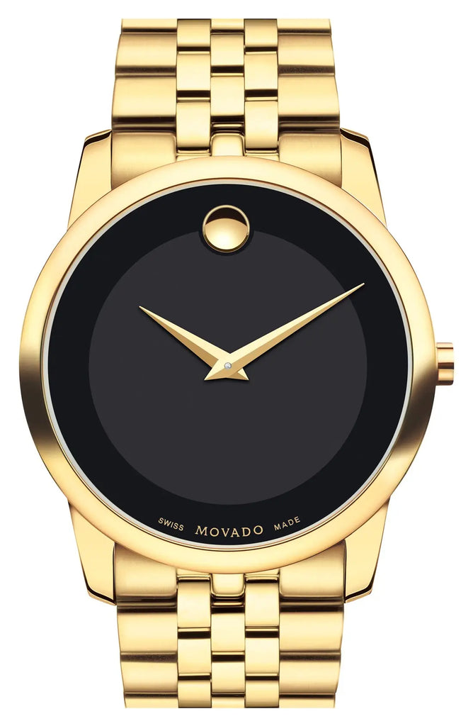 Movado Museum Black Dial Gold Steel Strap Watch For Men - 606997 606997 - Image 1