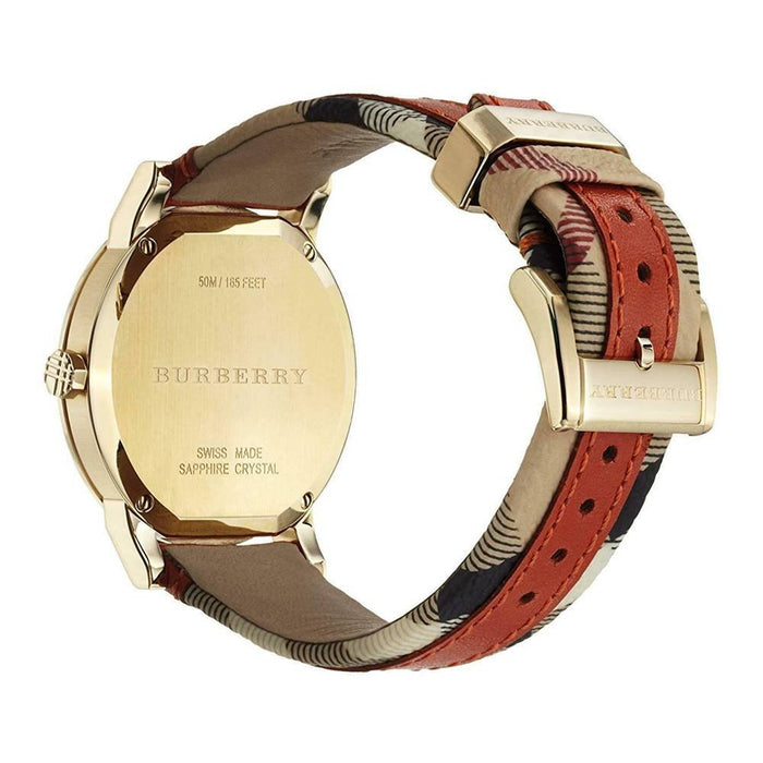 Burberry Women's Swiss Haymarket Check Fabric and Smooth Orange Leather Strap Women's Watch BU9016 - Kiwi Watches #2