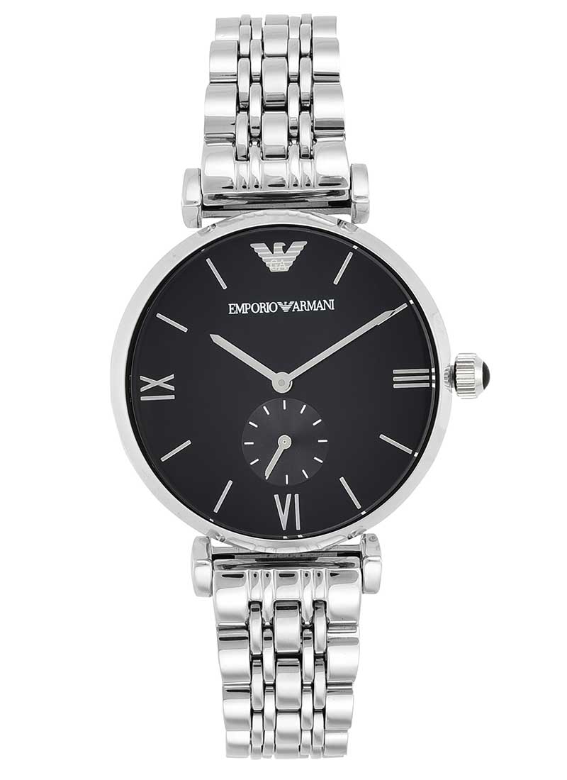 Emporio Armani Retro Black Dial Silver Watch - AR1676