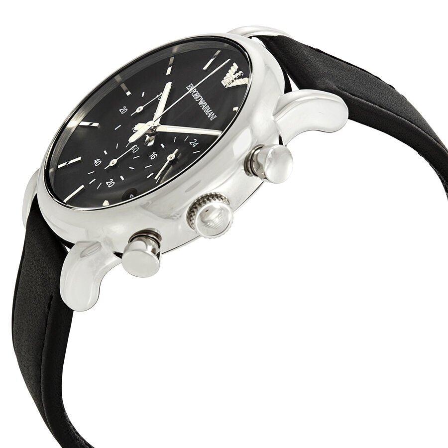 Emporio Armani Classic Chronograph Black Genuine Leather Watch - AR1733