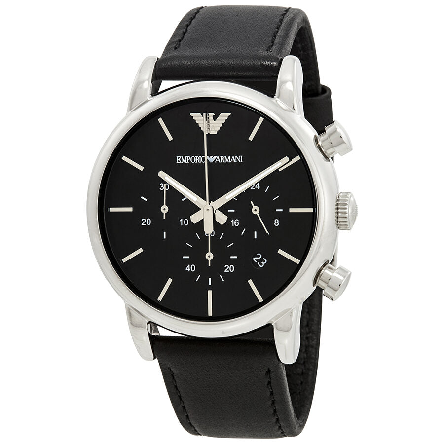 Emporio Armani Classic Chronograph Black Genuine Leather Watch - AR1733