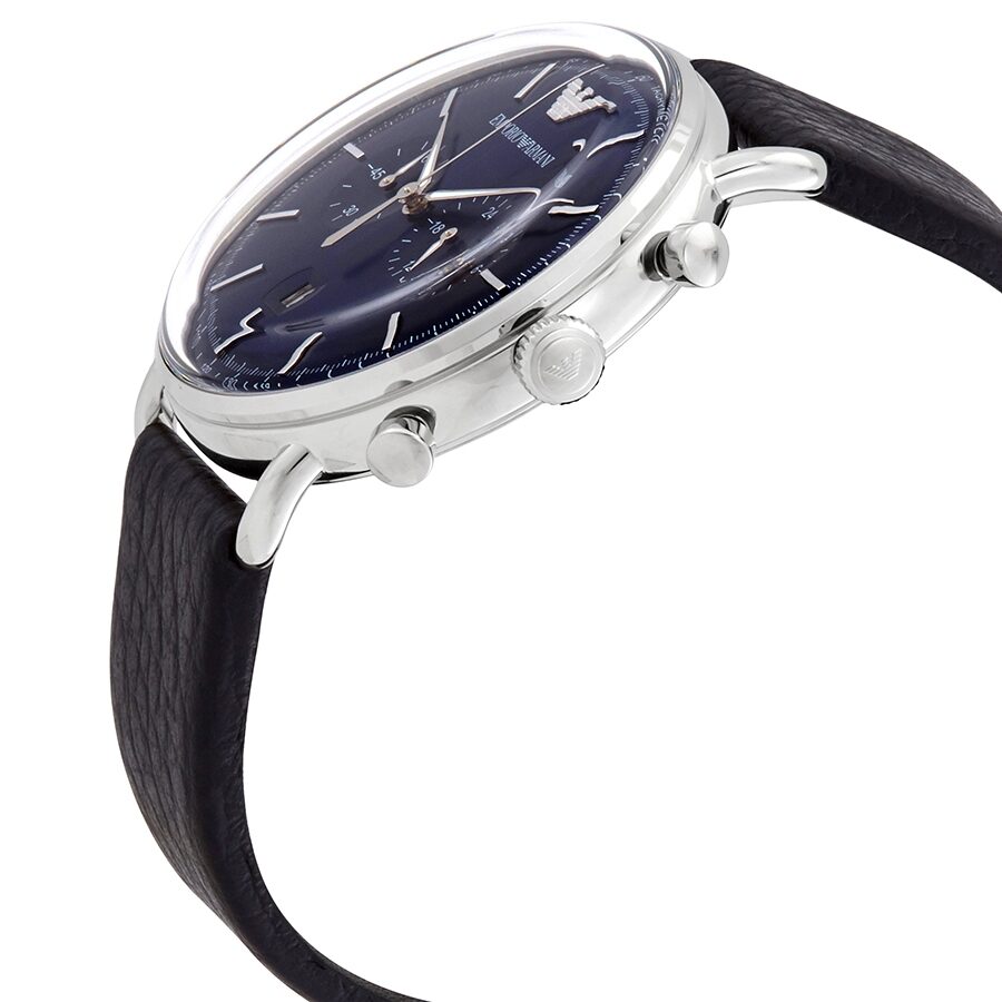 Emporio Armani Aviator Chronograph Blue Dial Navy Blue Genuine Leather Watch - AR11105