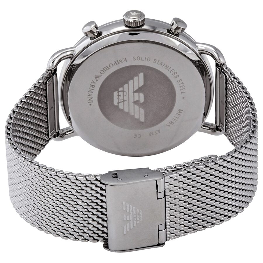 Emporio Armani Aviator Chronograph Black Dial Silver Mesh Watch - AR11104