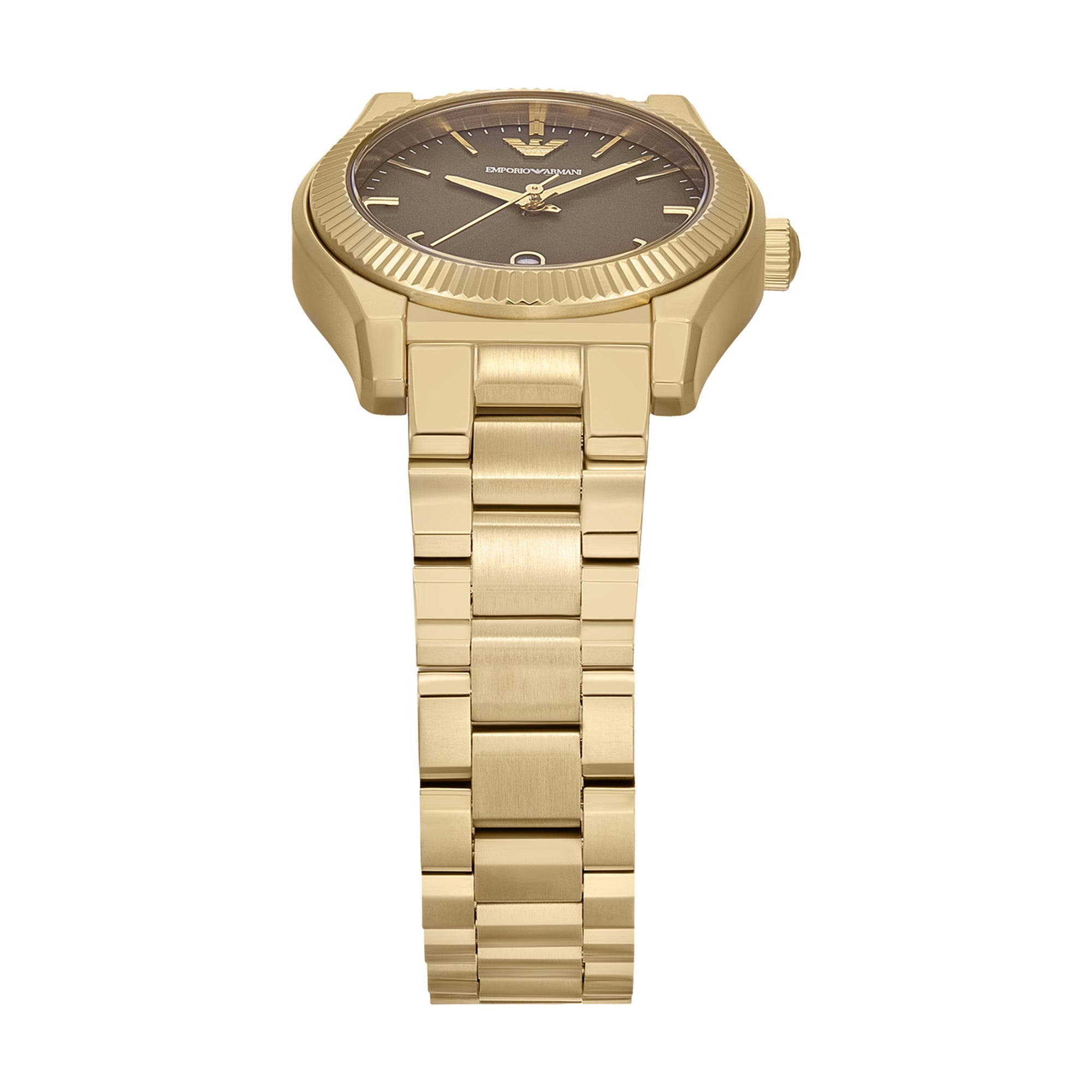 Emporio Armani Three-Hand Gold-Tone Brown Dial Stainless Steel Watch AR11700