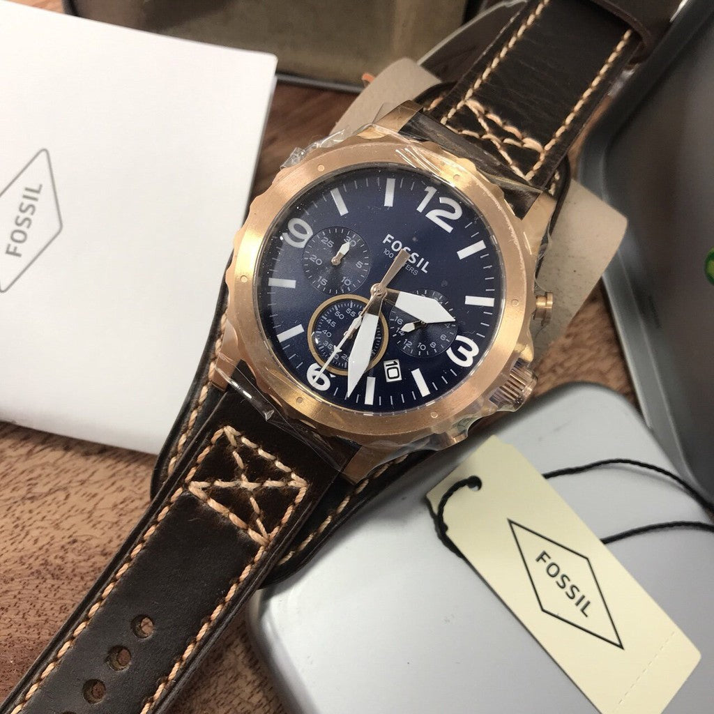 Fossil Nate Chronograph Dial Brown Leather Strap Men's Watch JR1505