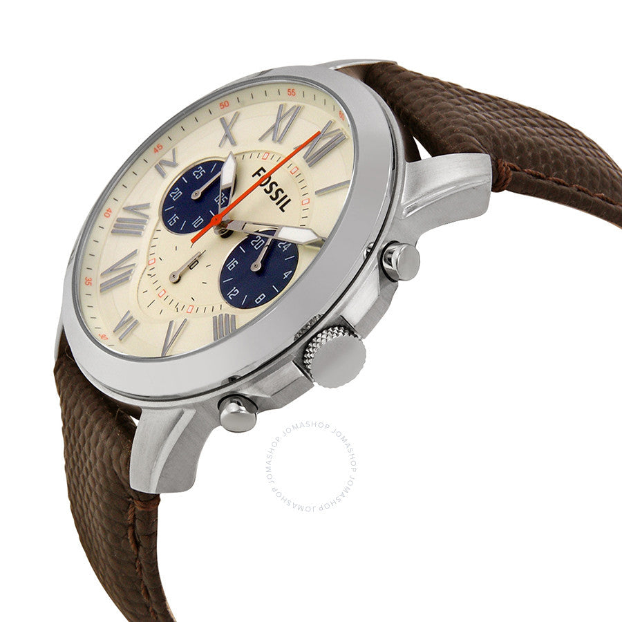 Fossil Grant Chronograph White Dial Leather Strap Men's Watch FS5021