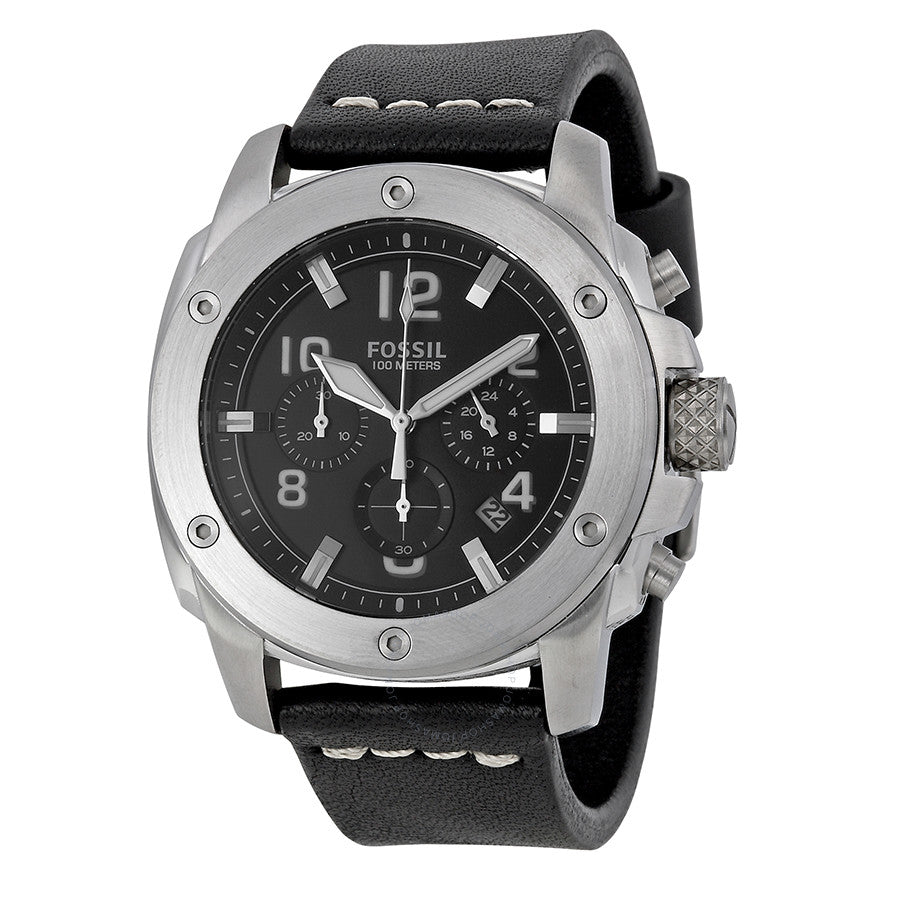 Fossil Machine Chronograph Black Dial Leather Strap Men's Watch FS4928