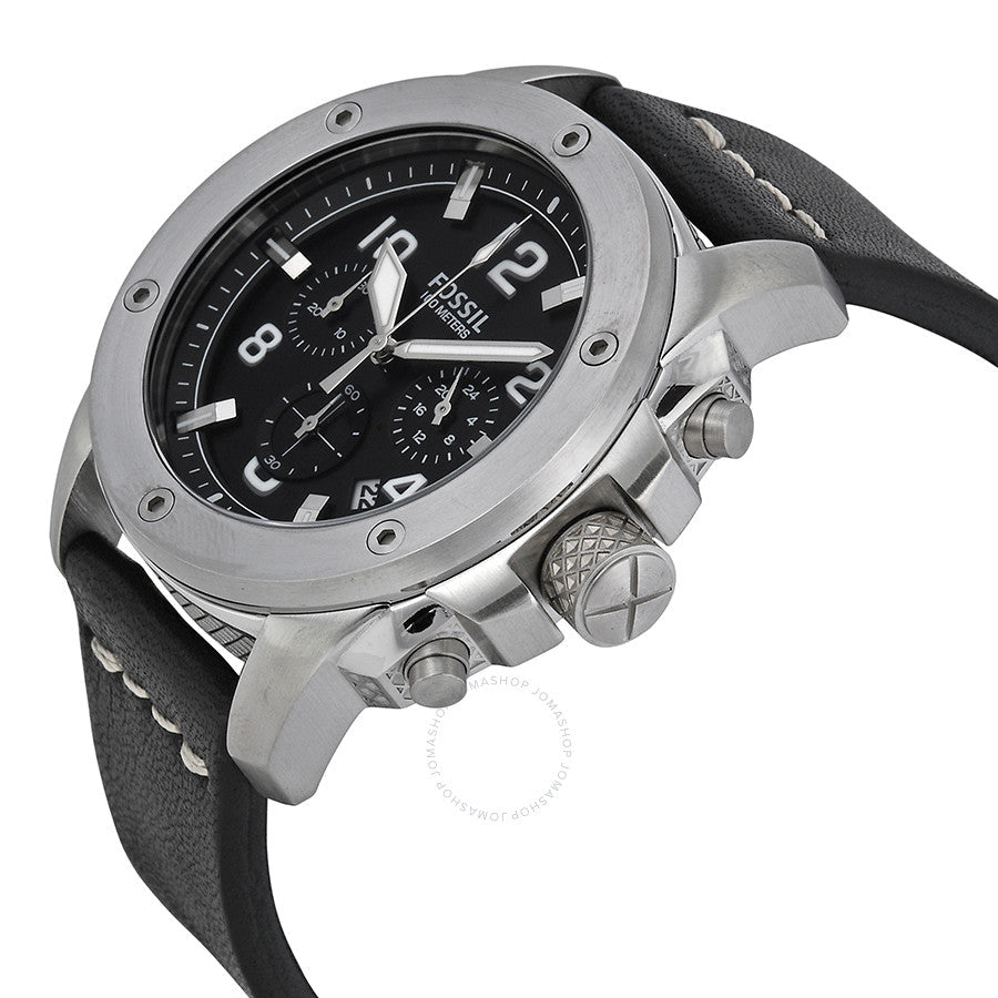 Fossil Machine Chronograph Black Dial Leather Strap Men's Watch FS4928