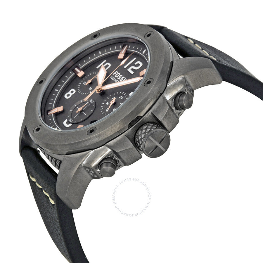 Fossil Machine Chronograph Grey Dial Leather Strap Men's Watch FS5016