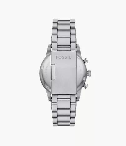 Fossil Sport Tourer caseback showing silver steel case and bracelet