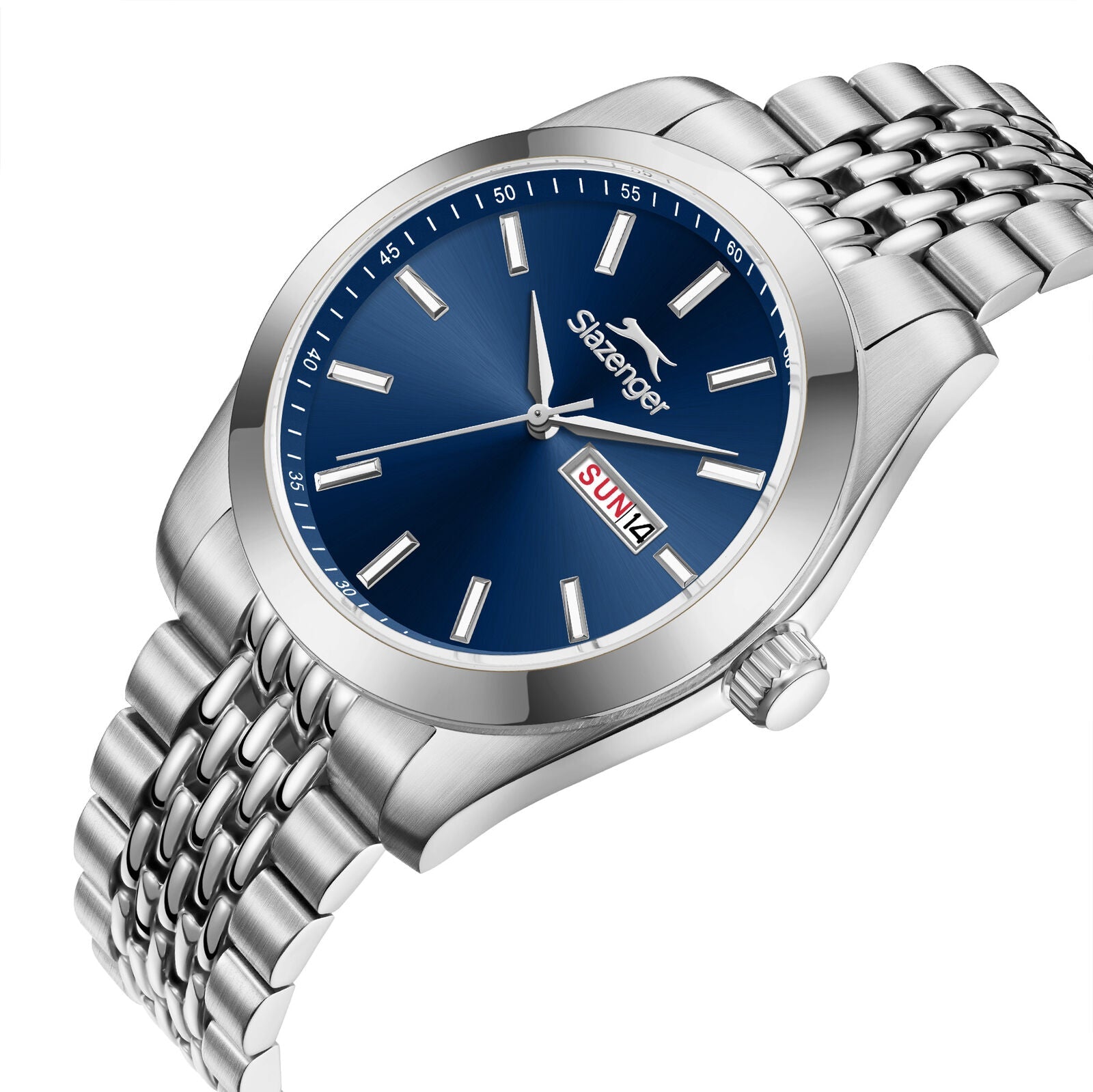 Slazenger Classic Day Date Window Blue Dial Silver Watch - SL.9.2579.1.390