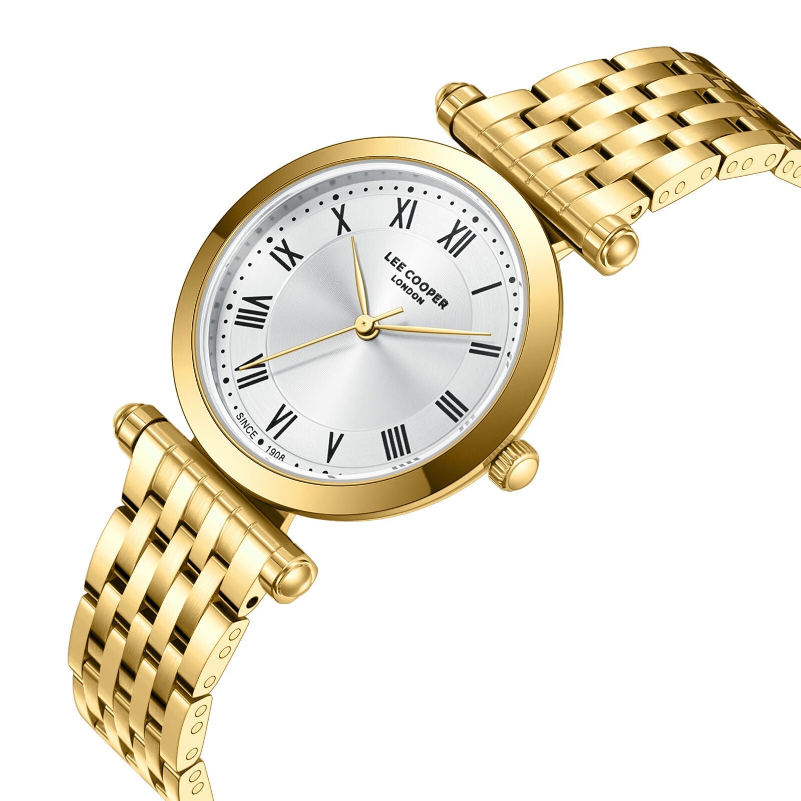Lee Cooper Classic Roman Numeral Silver Dial Gold Watch - LC08290.130