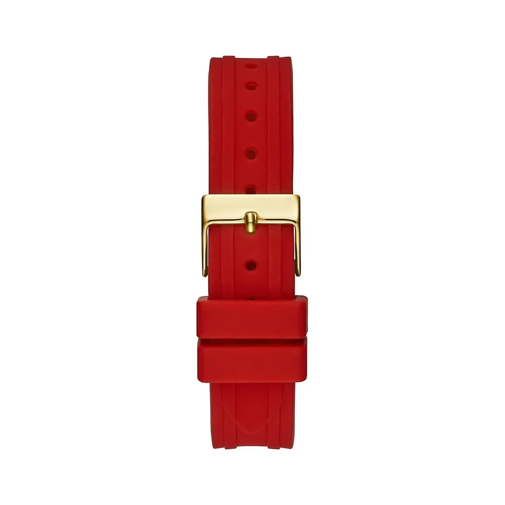 Guess Crystal Accented Gold Tone Red Strap Women's Watch GW0034L6