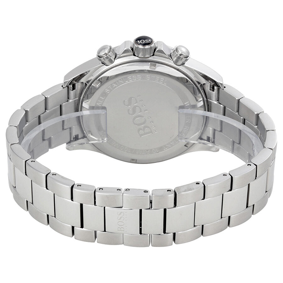 Hugo Boss Ikon chronograph watch caseback view showing steel bracelet and lugs