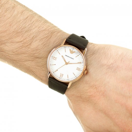 Emporio Armani Kappa White Dial Dark Brown Leather Men's Watch AR11011
