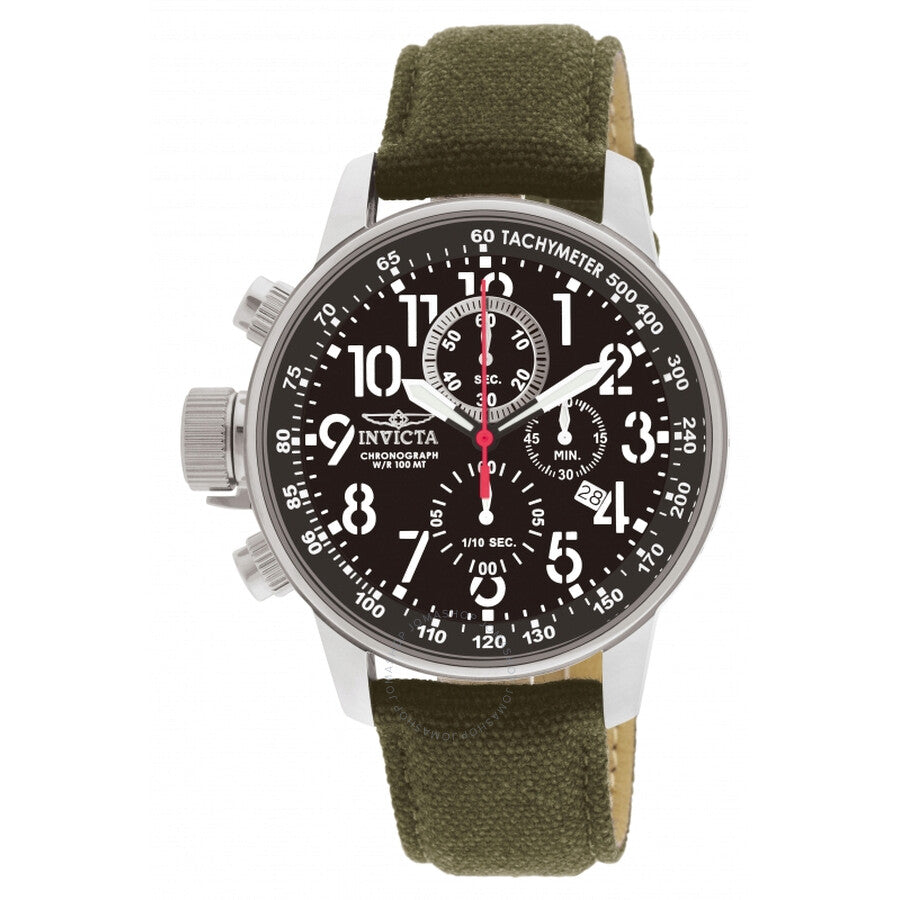 Invicta Force Lefty Crown Chronograph Black Dial Olive Fabric Men's Watch 1873 - The Watches Men & Co