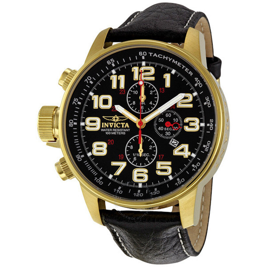 Invicta Lefty Chronograph Black Dial Gold-tone Unisex Watch 3330 - Dawson Watches