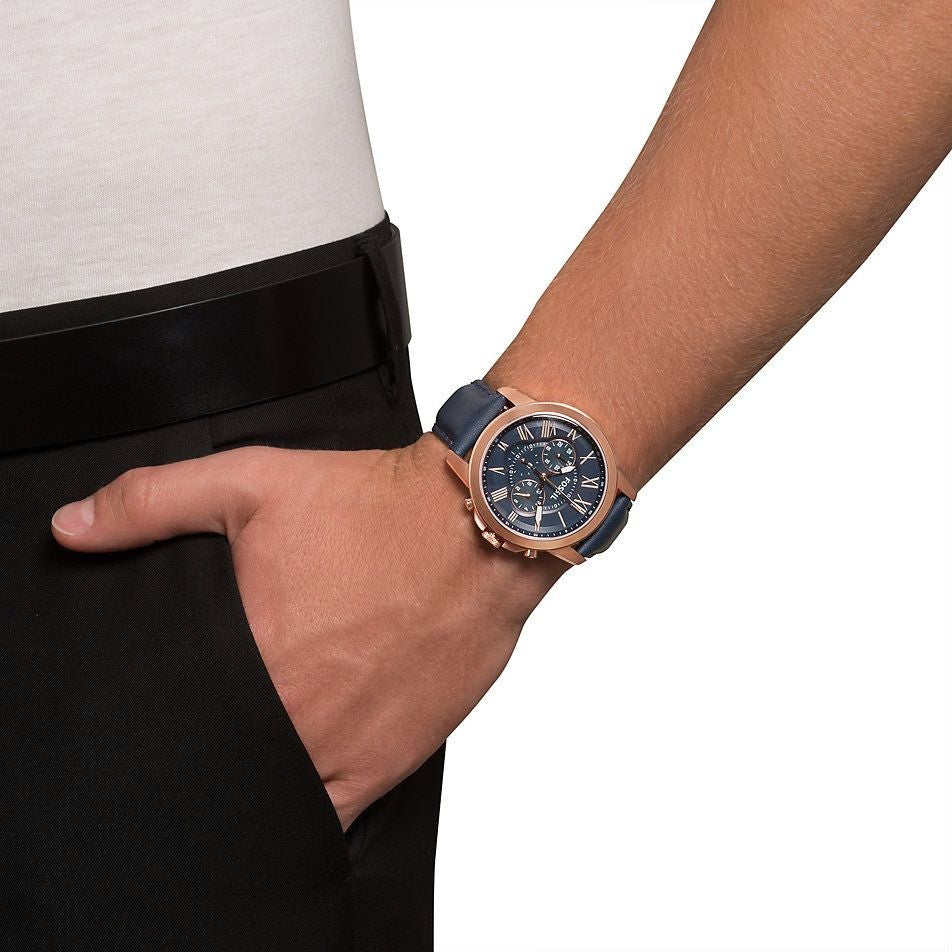 Fossil Grant Multi-Function Navy Dial Leather Strap Men's Watch FS4835