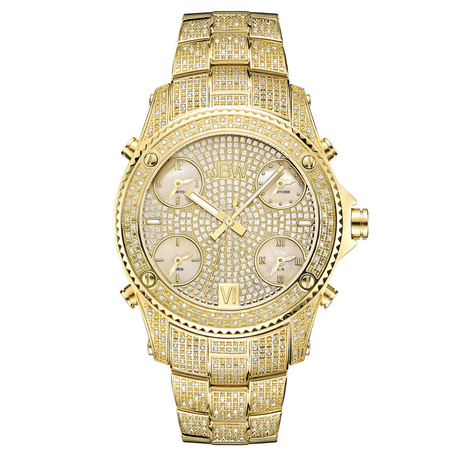 JBW Jet Setter Gold-tone Multiple Time-Zone Diamond Men's Watch JB-6213-A - Dawson Watches