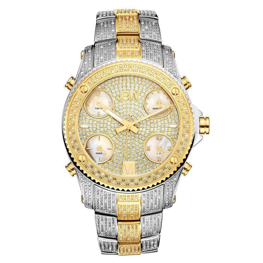 JBW Jet Setter Two-tone Diamond Multiple Time Zone Men's Watch JB-6213-E - Dawson Watches
