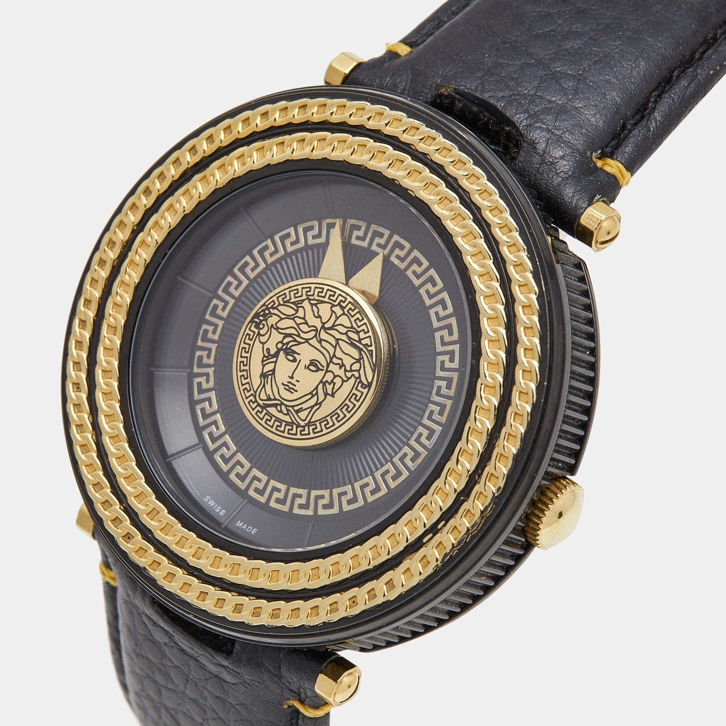 Versace V-Metal Icon Round Leather Strap Men's Watch VQL030015 - Dawson Watches #2