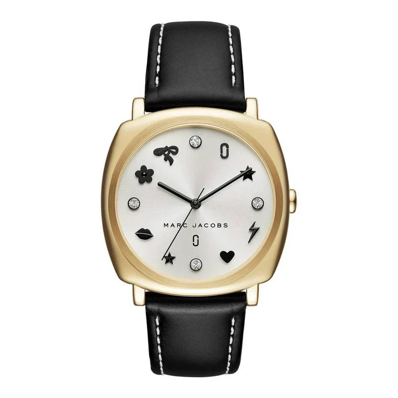 Marc Jacobs Mandy White Dial Black Leather Gold Women's Watch - MJ1564