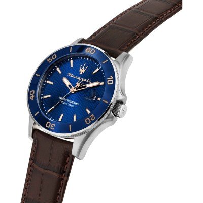 Maserati Competizione Blue Dial Brown Leather Watch R8851100004