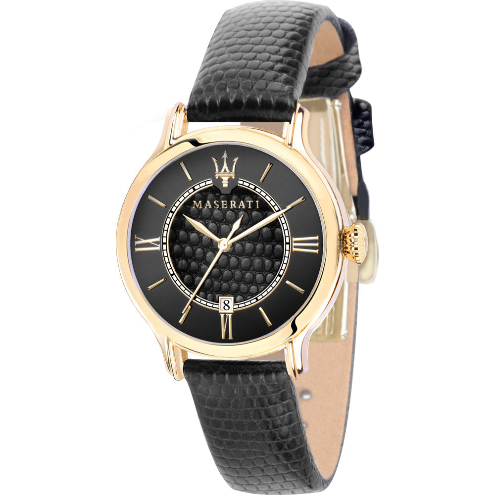 Maserati Epoca Black Dial Leather Strap Ladies Watch R8851118501