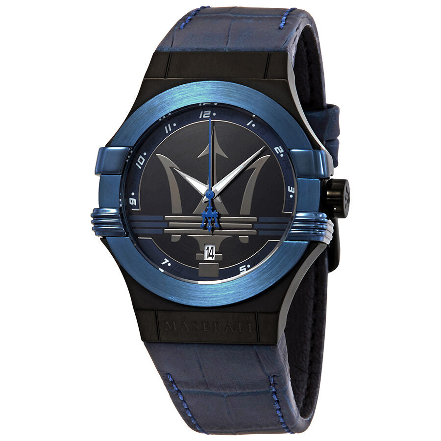 Maserati Potenza Blue Dial Blue Leather Strap Watch R8851108007
