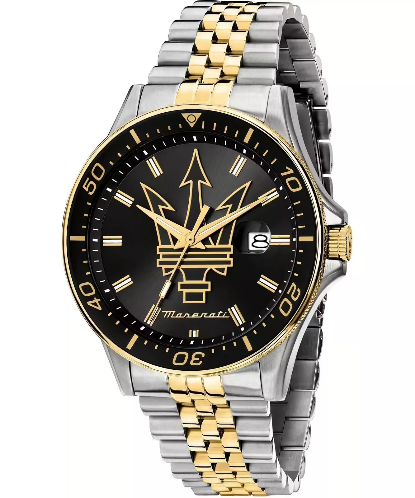 Maserati Sfida Black Dial Gold Hands Date Tow Tone Men's Watch R8853140009