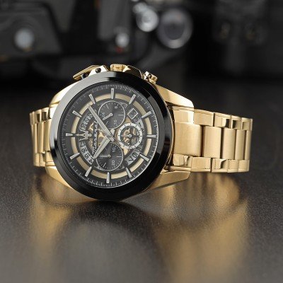Maserati Traguardo Chronograph Black and Gold Skeleton Dial Gold Stainless Steel Men's Watch R8873612058