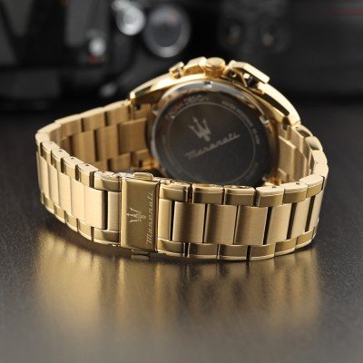 Maserati Traguardo Chronograph Black and Gold Skeleton Dial Gold Stainless Steel Men's Watch R8873612058