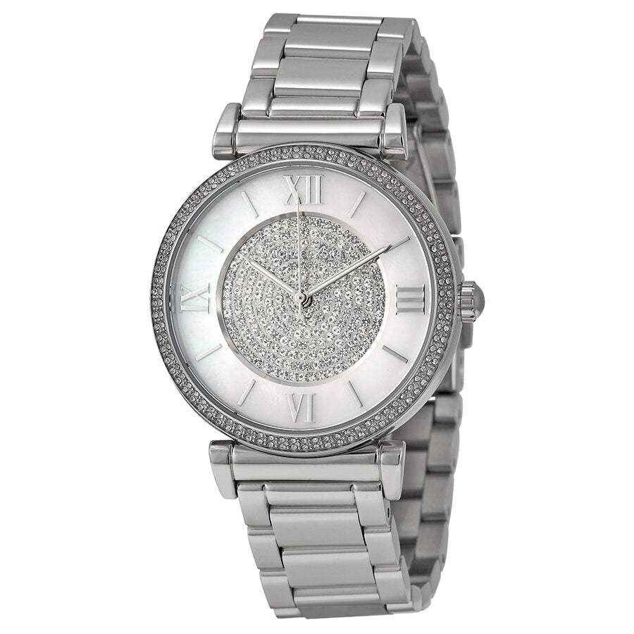 Michael Kors Caitlin Silver Crystal Pave Dial Ladies Watch MK3355 - BigDaddy Watches