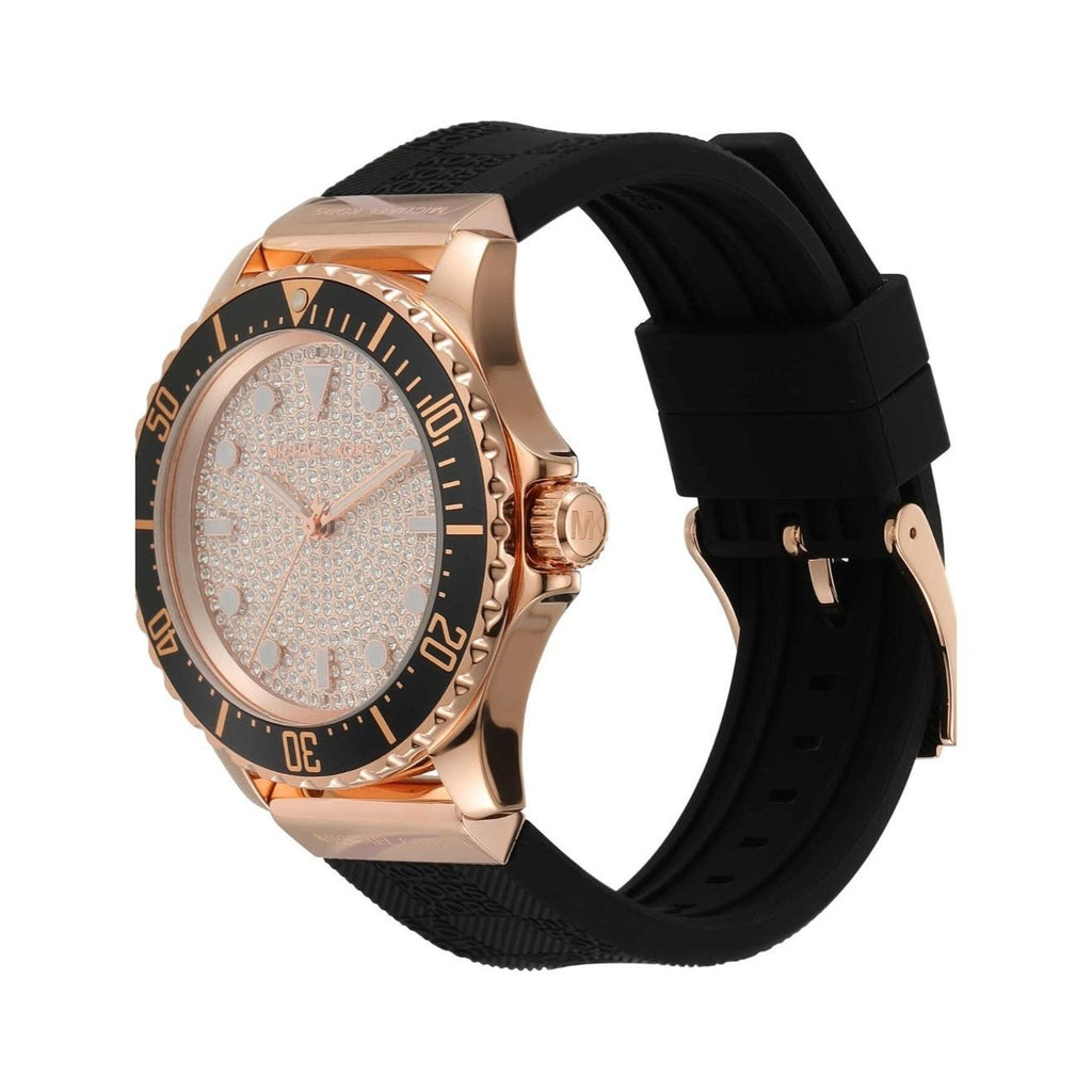 Michael Kors Everest Rose Gold Pavé Dial Black Silicone Women's Watch - MK7358
