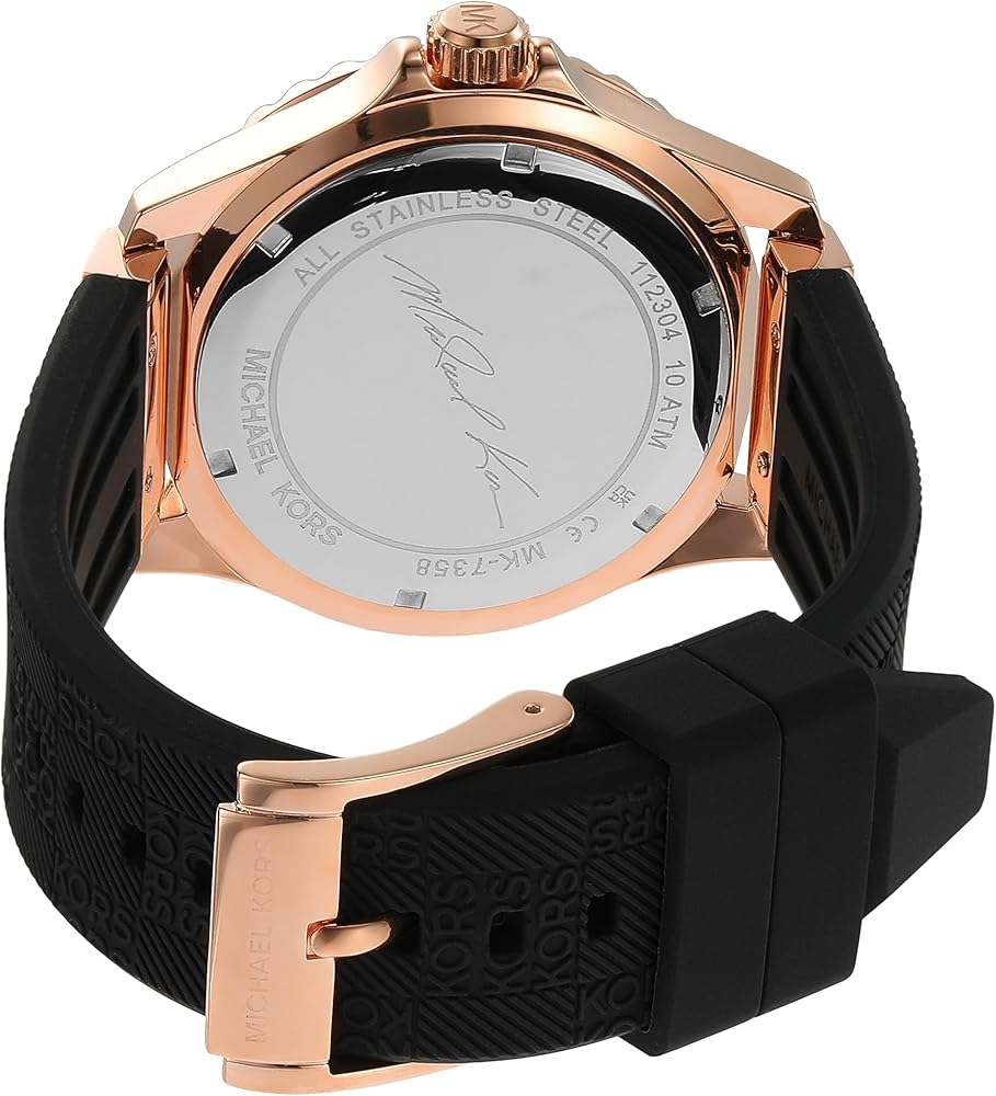 Michael Kors Everest Rose Gold Pavé Dial Black Silicone Women's Watch - MK7358