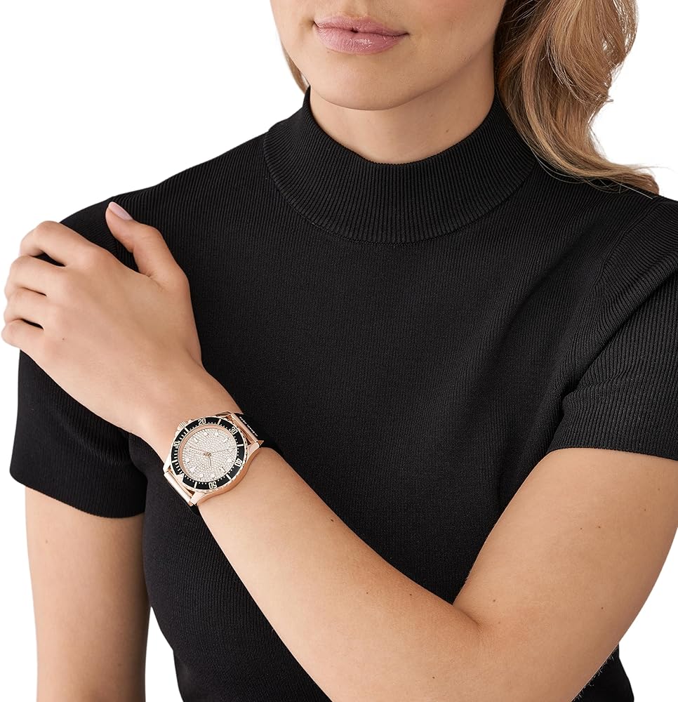 Michael Kors Everest Rose Gold Pavé Dial Black Silicone Women's Watch - MK7358