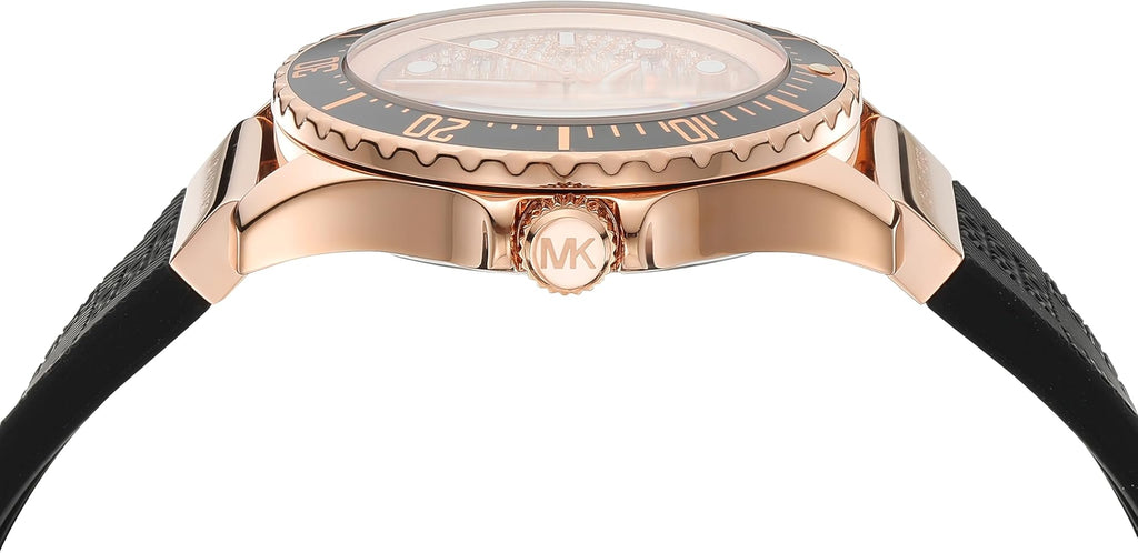 Michael Kors Everest Rose Gold Pavé Dial Black Silicone Women's Watch - MK7358