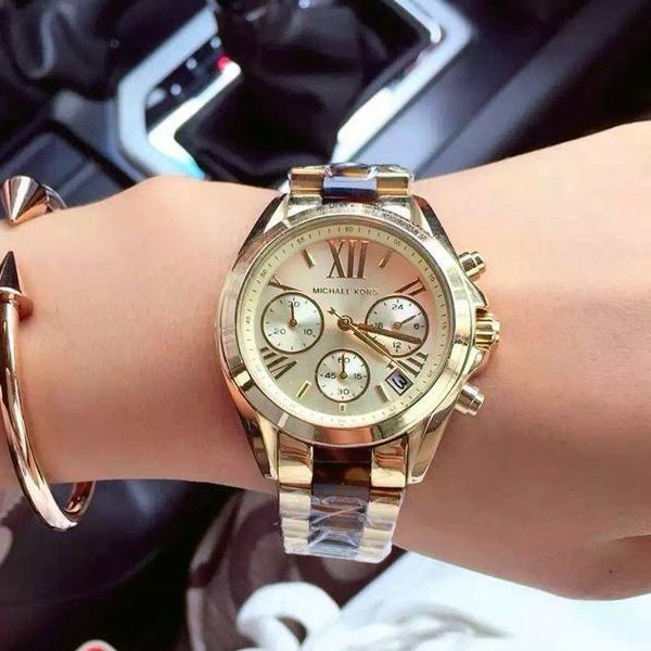 Michael Kors Mini Bradshaw Chronograph Tortoise and Gold Watch - MK5973