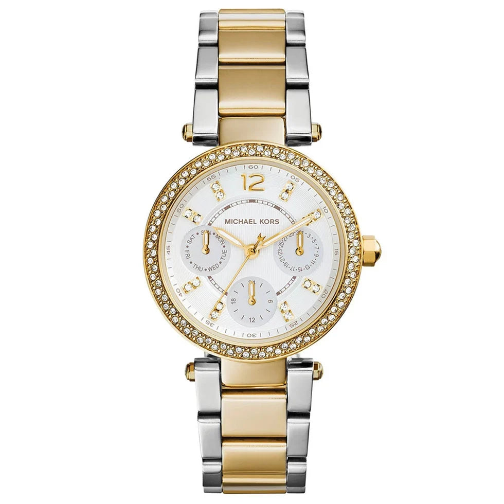 Michael Kors Mini Parker White Glitz Dial Two Tone Women's Watch - MK6055