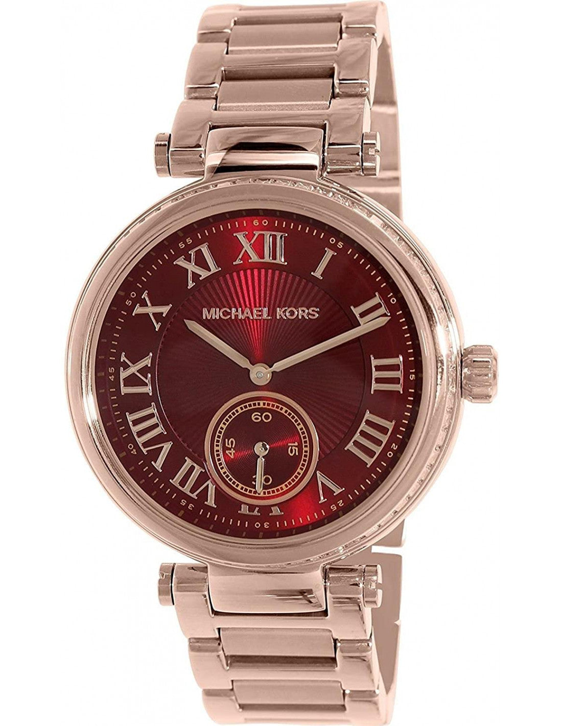 Michael Kors Skylar Red Dial Rose Gold Steel Ladies Watch MK6086