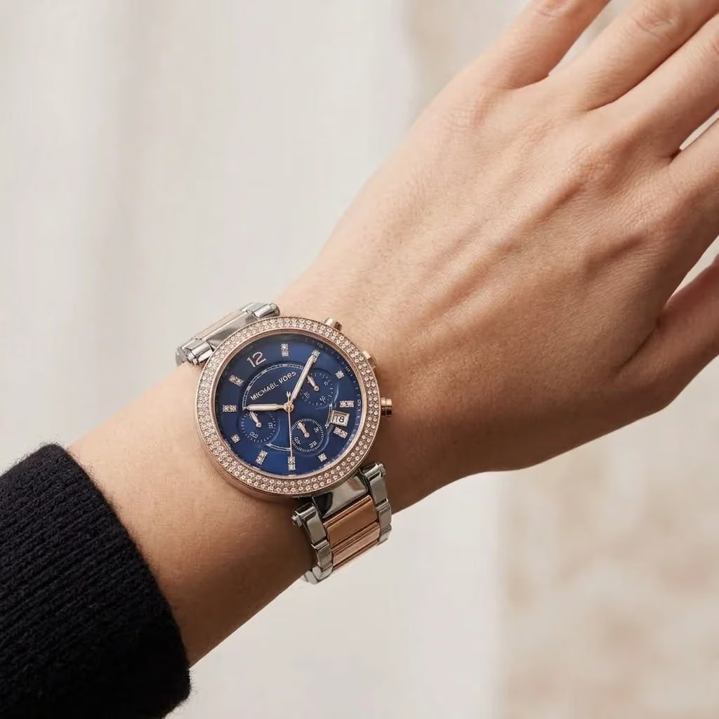Michael Kors Parker Chronograph Blue Dial Two-tone Watch MK6141