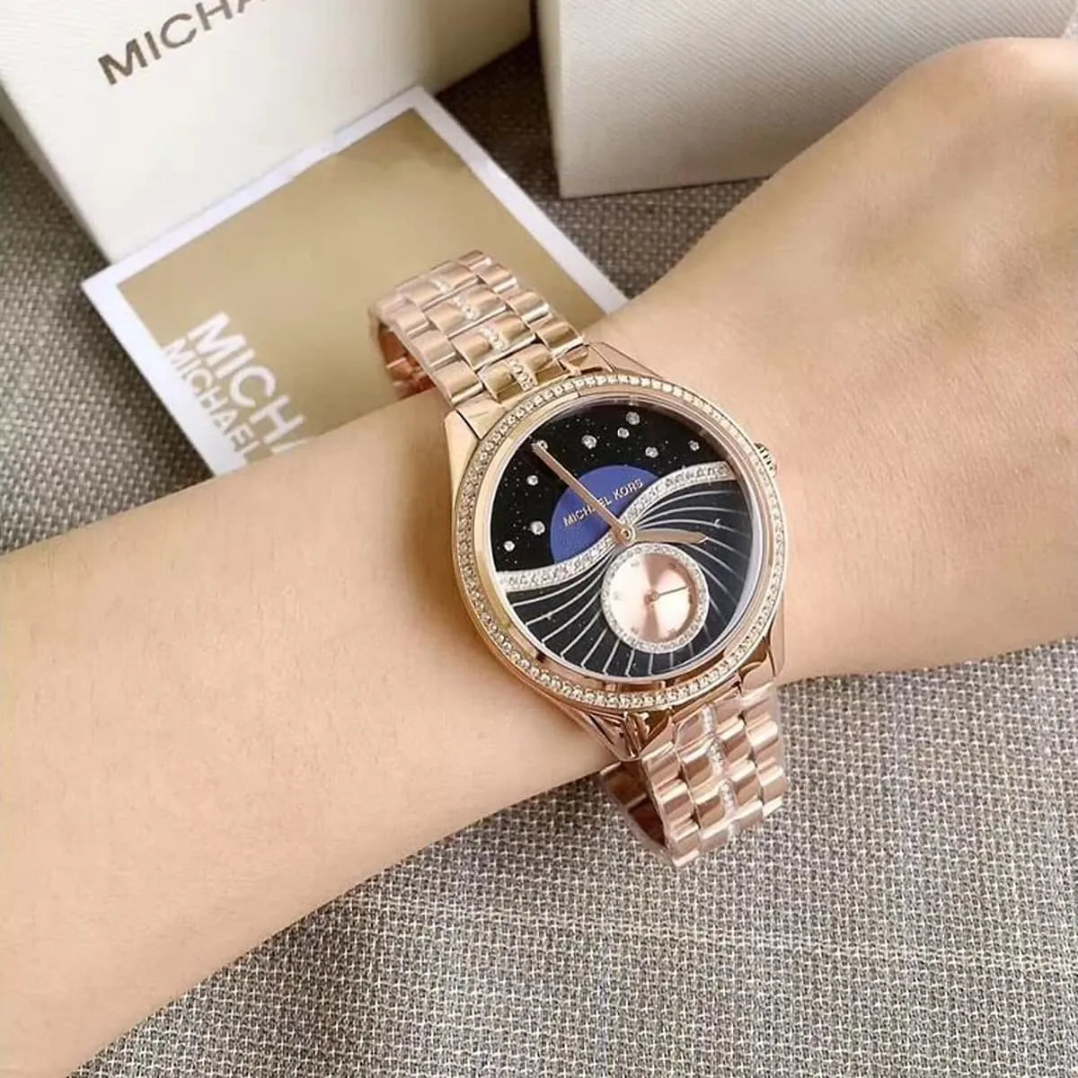 Michael Kors Lauryn Crystal Quartz Black Dial Rose Gold-Tone Watch - MK3723