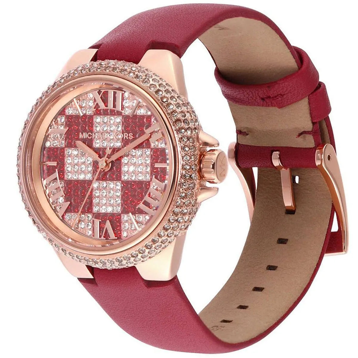 Michael Kors Camille Pave Checkerboard Red Genuine Leather Women's Watch - MK4701